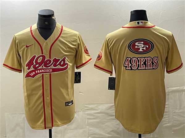 Mens San Francisco 49ers Gold Team Big Logo With Patch Cool Base Stitched Baseball Jersey